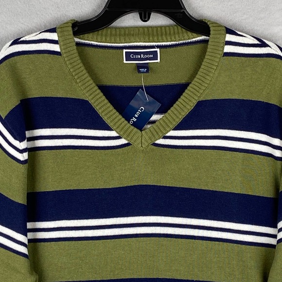 Club Room Men's Large Striped Long Sleeve V-Neck Sweater Pine Brook NEW - Picture 3 of 10
